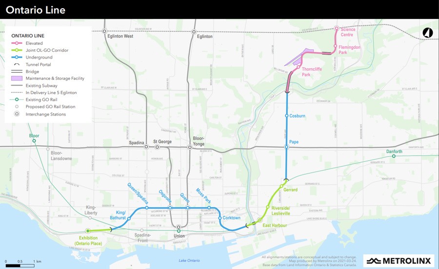 Map of the Ontario Line Subway